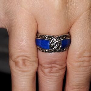 Blue Lapis with Marcasite and Silver Women's Ring